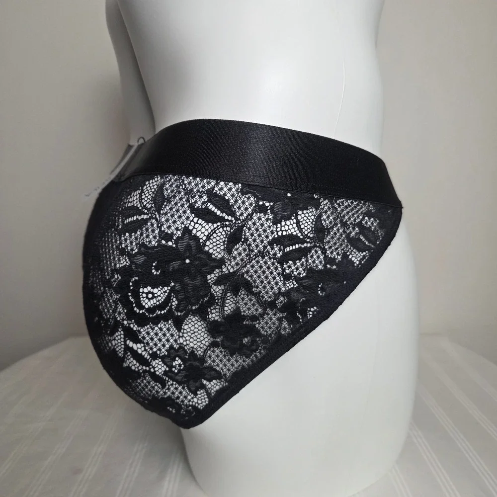 Cosabella Never Say Never Black Mid-Rise Lace Brief Soft Stretch Full Coverage